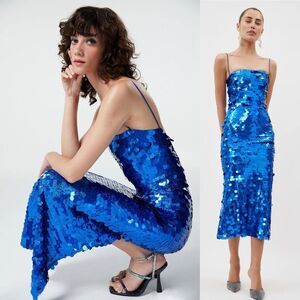 Elegant Blue Sequin Midi Dress